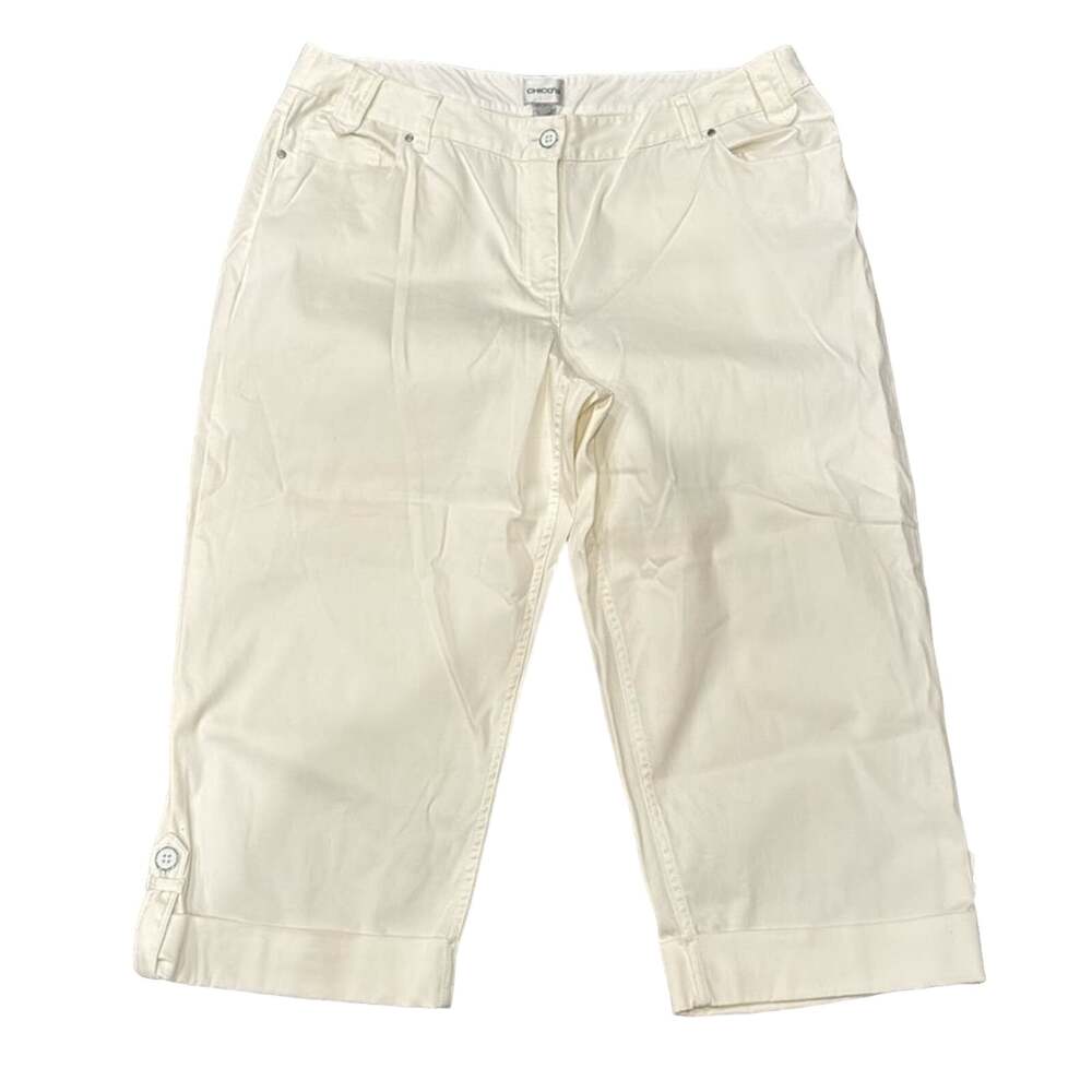 Chico's Women's Roll Up Cuff Capri Pants Off White Size 16